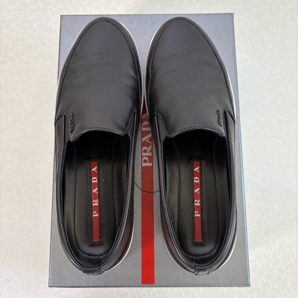 Prada Women's Black Leather Slip-On Loafers - Picture 8 of 10